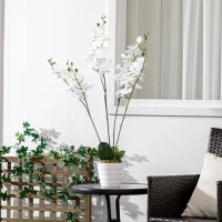 HOMCOM Planta Artificial de Orquídeas con Maceta Orquídea Sintética para Decoración del Hogar Eventos Ø16,5x75 cm Blanco(m-7)