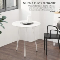 HOMCOM Mesa de Comedor Redonda con Patas de Horquilla Metálicas Estilo Moderno Nórdico para Cocina Salón Cafetería Bar Ø70x75 cm Blanco(m-4)