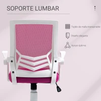 Vinsetto Silla de Oficina Ergonómica Silla Escritorio Giratoria con Altura Ajustable Reposabrazos Abatible Soporte Lumbar Transpirable para Adolescentes Adultos 62,5x55x94-104 cm Rosa(m-6)
