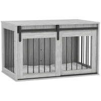 PawHut 98cm Dog Crate Furniture with Removable Cushion for Large Dogs - Grey(m-1)