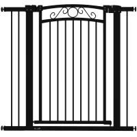 PawHut Puerta para Perros con Ancho Ajustable 76-104 cm Barrera de Seguridad con 2 Extensiones y Doble Bloqueo Negro(m-1)