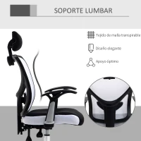 Vinsetto Silla de Escritorio Giratoria Silla de Oficina con Altura Ajustable Respaldo Reclinable Reposacabezas Regulable y Soporte Lumbar Tapizado en Malla Transpirable Blanco(m-6)