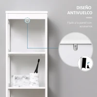 kleankin Estantería de Baño de Suelo de 5 Niveles Mueble Auxiliar de Almacenaje para Cocina Salón 30x30x140 cm Blanco(m-5)
