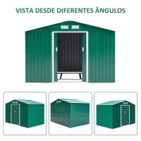 Outsunny Abrigo de Jardim Exterior 4,83m² 277x195x192cm Abrigo e Jardim Metálico para Armazenamento de Ferramentas com Base Incluída e 4 Janelas Verde Escuro(m-7)