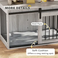PawHut 98cm Dog Crate Furniture with Removable Cushion for Large Dogs - Grey(m-7)