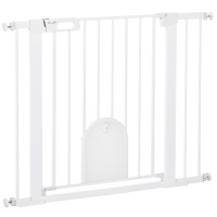 PawHut Barrera de Seguridad para Perros Extensible 75-103 cm, para Puertas y Escaleras, Barrera para Perros con Puerta Pequeña, 2 Extensiones, Montaje a Presión y Doble Bloqueo, Blanco