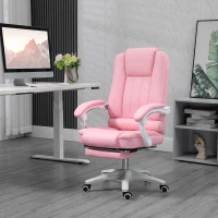Vinsetto Bureaustoel met voetsteun, verstelbare rugleuning, in hoogte verstelbaar, 5 wielen, roze+wit(m-10)