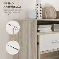 HOMCOM Mesa Consola Escritorio Extensible de 2 Niveles con Rieles Deslizantes 2 Cajones y 2 Ruedas 95x35x87 cm Roble(m-6)