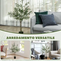 HOMCOM Pianta Artificiale di Olivo Alta 120 cm, Albero Finto con 450 Foglie e 20 Olive, Vaso Incluso(m-8)