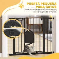 PawHut Barrera de Seguridad para Perros Mascotas 75-103 cm para Escaleras y Puertas con 2 Extensiones Cierre Automático y Sistema de Doble Bloqueo Negro(m-6)