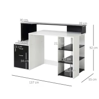 HOMCOM Mesas Ordenador Madera Blanco+Negro 140x55x92cm(m-3)