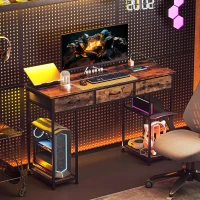 HOMCOM 120cm Computer Desk with Power Outlets, Office Desk Study Table with Fabric Drawers and Storage Shelves, Rustic Brown(m-9)