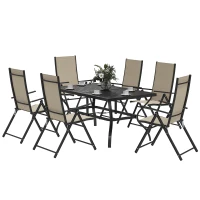 Outsunny Seven-Piece Steel Outdoor Dining Set, with Parasol Hole - Khaki(m-10)
