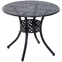 Outsunny 85cm Round Garden Table with Umbrella Hole, Aluminium Grid Motif Outdoor Dining Table for Garden Patio, Black(m-1)