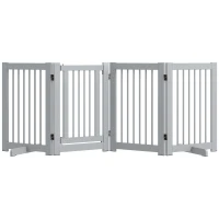 PawHut Wolnostojąca Bramka dla Psa, 4 Panele, Elastyczna, Drewno Sosnowe, 204Dł x 36S x 75W cm, Jasnoszary(m-11)