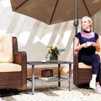 Outsunny Outdoor Rattan Coffee Table with Tempered Glass Top, Storage Shelf, Foot Pads, for Patio, Balcony, Mixed-grey(m-2)