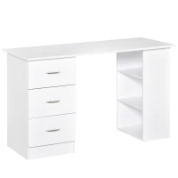 HOMCOM Mesa de Ordenador Escritorio para Hogar Oficina 3 Cajones 3 Estantes Mobiliario de Oficina 120x49x72cm Blanco(m-8)