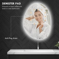 HOMCOM Asymetryczne lustro łazienkowe 70 x 50 cm z oświetleniem LED, dotykowym przełącznikiem, funkcją przeciw zaparowani i srebrnym wykończeniem(m-5)