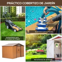 Outsunny Abrigo de Jardim Exterior 4,83m² 277x195x192cm Abrigo e Jardim Metálico para Armazenamento de Ferramentas com Base Incluída e 4 Janelas Marrom(m-6)