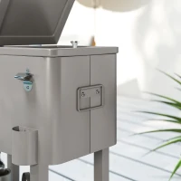 Outsunny Carrinho Refrigerador de Bebidas de 56L com Rodas Abridor de Garrafas e Prateleira para Pátio Festas 67x35x80 cm Cinzento Claro(m-8)