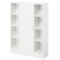 kleankin Armario de Suelo para Baño de Madera con 8 Compartimentos Abiertos y 1 Puerta con Estantes Ajustables Mueble Auxiliar Multiusos para Cocina Salón 71x22x100 cm Blanco(m-10)