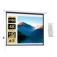 HOMCOM Pantalla del Proyector Eléctrica Portátil Universal 84 Pulgadas Pantalla para Proyección Motorizada 4:3 con Control Remoto Cine en Casa Presentaciones Colgada de Pared(m-8)