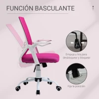 Vinsetto Silla de Oficina Ergonómica Silla Escritorio Giratoria con Altura Ajustable Reposabrazos Abatible Soporte Lumbar Transpirable para Adolescentes Adultos 62,5x55x94-104 cm Rosa(m-5)