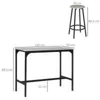 HOMCOM Conjunto de Móveis Altos de Bar com 5 Peças Mesa de Refeição Industrial e 4 Bancos Redondos Cinzento e Preto(m-3)