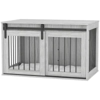 PawHut 98cm Dog Crate Furniture with Removable Cushion for Large Dogs - Grey(m-11)
