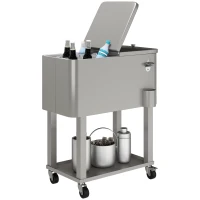 Outsunny Carrinho Refrigerador de Bebidas de 56L com Rodas Abridor de Garrafas e Prateleira para Pátio Festas 67x35x80 cm Cinzento Claro(m-9)
