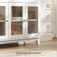HOMCOM Aparador para Salón Moderno con 3 Puertas de Vidrio Estriado 2 Cajones y Estantes Ajustables 100x35x80,3 cm Blanco(m-7)