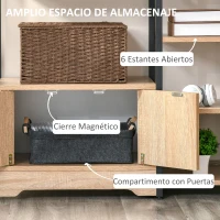HOMCOM Estantería para Libros con Múltiples Estantes Abiertos y Doble Puerta Librería con Marco de Metal para Oficina Salón 80x35x97 cm Madera Natural(m-5)