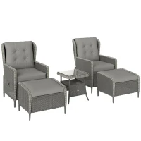 Outsunny Five-Piece Reclining Rattan Chair Set - Charcoal Grey(m-1)