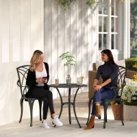 Outsunny 3 Pieces Garden Dining Set for 2, Cast Aluminium Outdoor Dining Set with 2 Armchairs and Round Dining Table with Parasol Hole, Garden Furniture Set, Brown(m-2)