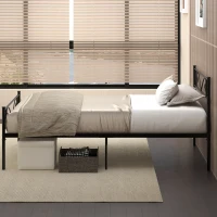 HOMCOM Marco de Cama Individual de Metal 31 cm para Colchón 90x190 cm con Cabecera Forma de Mariposa Estructura de Cama con Espacio Bajo de Almacenamiento 95x196x100 cm Negro(m-7)