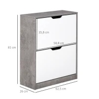 HOMCOM Mueble Zapatero Moderno con 2 Cajones Abatibles Estantes Ajustables para 8 Pares de Zapatos 62,5x26x81 cm Gris(m-3)