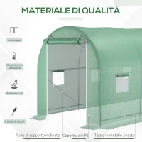 Outsunny Serra a Tunnel da Giardino 5x2x2 m con 8 Finestre e Porta Avvolgibile, Verde(m-4)