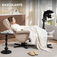HOMCOM Poltrona Relax Reclinável com Apoio para os Pés Poltrona Giratória Estofada em Linho e Função Baloiço 67x87x96 cm Bege(m-5)