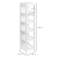 kleankin Estantería de Baño de Suelo de 5 Niveles Mueble Auxiliar de Almacenaje para Cocina Salón 30x30x140 cm Blanco(m-3)
