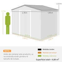 Outsunny Caseta de Jardín Exterior 4,84m² 278x195x215cm con 2 Puertas y 4 Ventanas para Almacenamiento de Herramientas Natural(m-3)