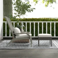 Outsunny Sedia da Giardino con Poggiapiedi e Cuscini Imbottiti, in Rattan e Acciaio, 64x82x89 cm, Grigio e Crema(m-7)