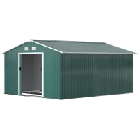 Outsunny Abrigo de Jardim Metálico 340x386x200cm Abrigo para Armazenamento de Ferramentas com Base de Reforço Incluida Verde(m-11)