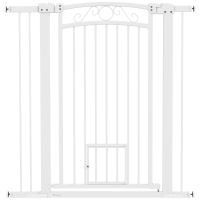 PawHut Barrera de Seguridad para Perros con Ancho Ajustable 76-104 cm con 2 Extensiones para Escalera Puerta Blanco