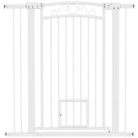 PawHut Barrera de Seguridad para Perros con Ancho Ajustable 76-104 cm con 2 Extensiones para Escalera Puerta Blanco(m-1)