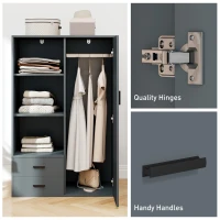 HOMCOM Armadio Moderno con 2 Cassetti, Ripiani Aperti e Vano Appendiabiti, 80x50x124 cm, Grigio Scuro(m-7)
