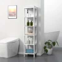 kleankin Estantería de Baño de Suelo de 5 Niveles Mueble Auxiliar de Almacenaje para Cocina Salón 30x30x140 cm Blanco(m-2)