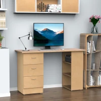 HOMCOM Mesa de Ordenador Escritorio para Hogar Oficina 3 Cajones 3 Estantes Mobiliario de Oficina 120x49x72cm Madera Natural(m-2)