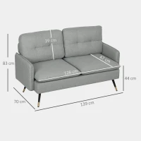 HOMCOM Modern Two Seater Sofa, Button Tufted Loveseat with Cushions and Steel Legs for Living Room, Guest Room, Grey(m-3)