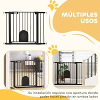 PawHut Barrera de Seguridad para Perros Mascotas 75-103 cm para Escaleras y Puertas con 2 Extensiones Cierre Automático y Sistema de Doble Bloqueo Negro(m-8)