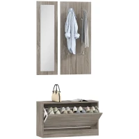 HOMCOM Set da Ingresso 3 Pezzi con Scarpiera, Appendiabiti e Specchio, in Legno e Vetro, color Legno e Bianco(m-1)